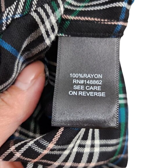 Torrid Top 1X Black Plaid‎ Lizzie Rayon Twill Button-Up Long Sleeve Shirt NWT - Picture 8 of 13